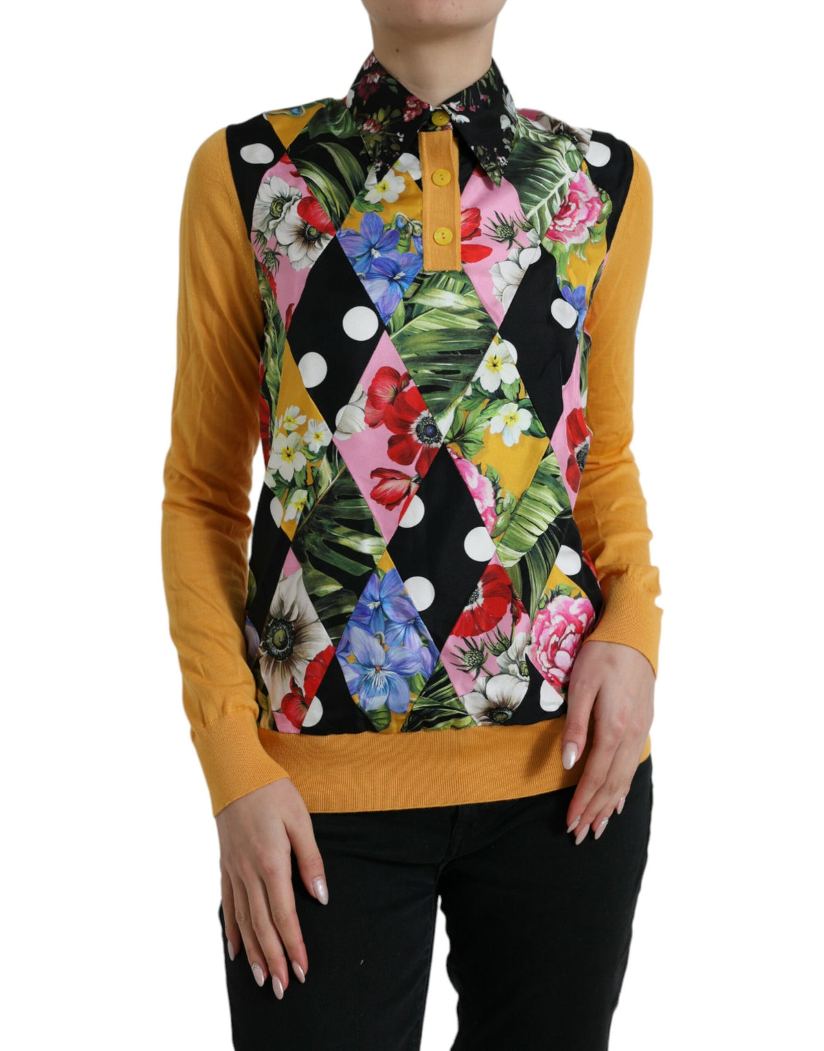 Dolce & Gabbana Multicolor Patchwork Cashmere Henley Sweater -   -  Dolce & Gabbana.