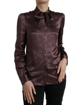 Dolce & Gabbana Brown Silk Ascot Collar Long Sleeve Blouse Top -   -  Dolce & Gabbana.