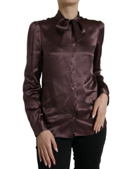 Dolce & Gabbana Brown Silk Ascot Collar Long Sleeve Blouse Top -   -  Dolce & Gabbana.
