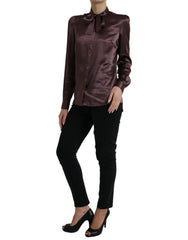 Dolce & Gabbana Brown Silk Ascot Collar Long Sleeve Blouse Top -   -  Dolce & Gabbana.