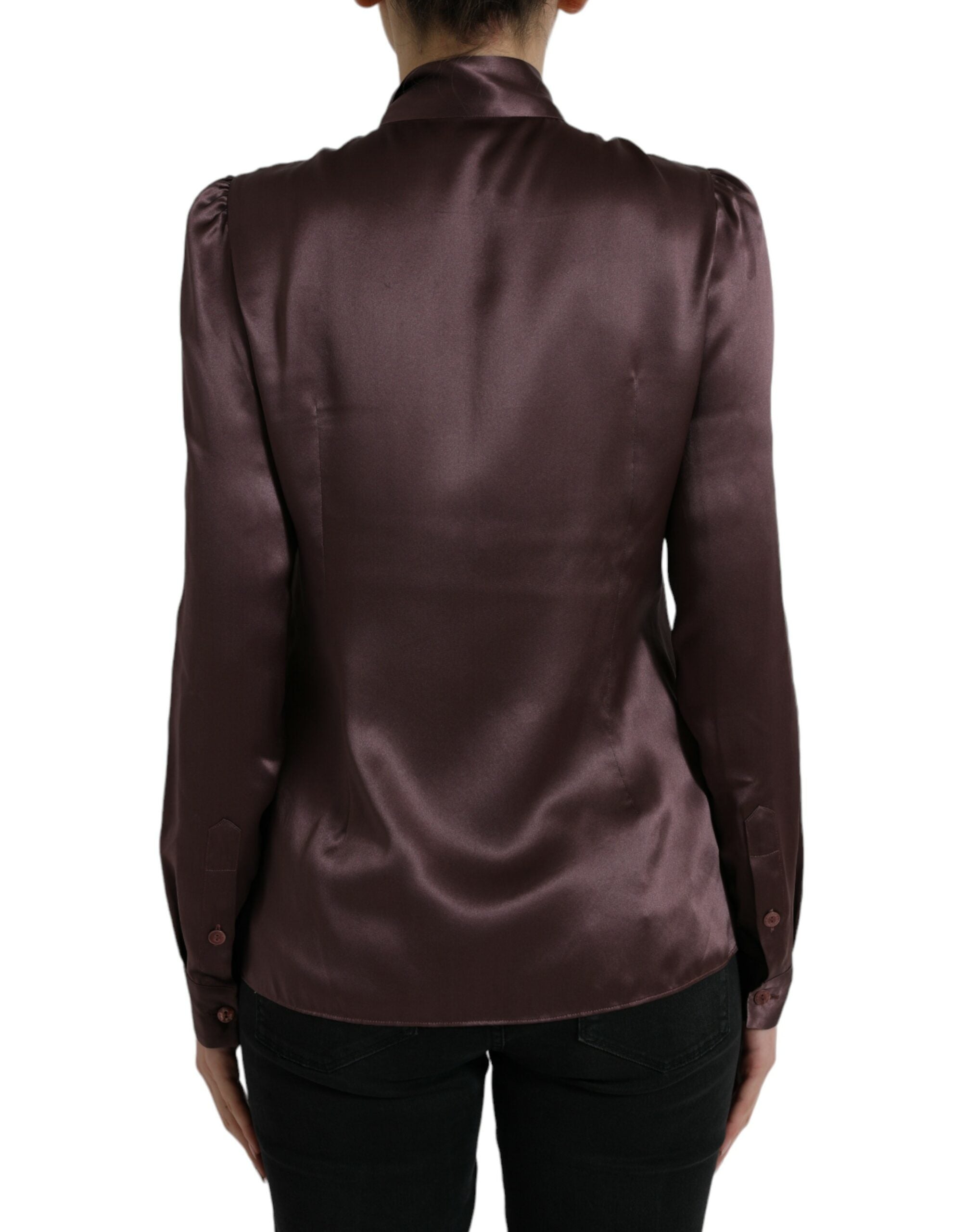 Dolce & Gabbana Brown Silk Ascot Collar Long Sleeve Blouse Top -   -  Dolce & Gabbana. Dolce & Gabbana Brown Silk Ascot Collar Long Sleeve Blouse Top -   -  Dolce & Gabbana.