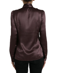 Dolce & Gabbana Brown Silk Ascot Collar Long Sleeve Blouse Top -   -  Dolce & Gabbana.