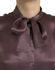 Dolce & Gabbana Brown Silk Ascot Collar Long Sleeve Blouse Top -   -  Dolce & Gabbana.