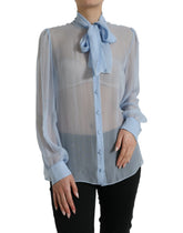 Dolce & Gabbana Blue Long Sleeves Ascot Collar Blouse Top -   -  Dolce & Gabbana.