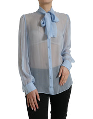 Dolce & Gabbana Blue Long Sleeves Ascot Collar Blouse Top -   -  Dolce & Gabbana.