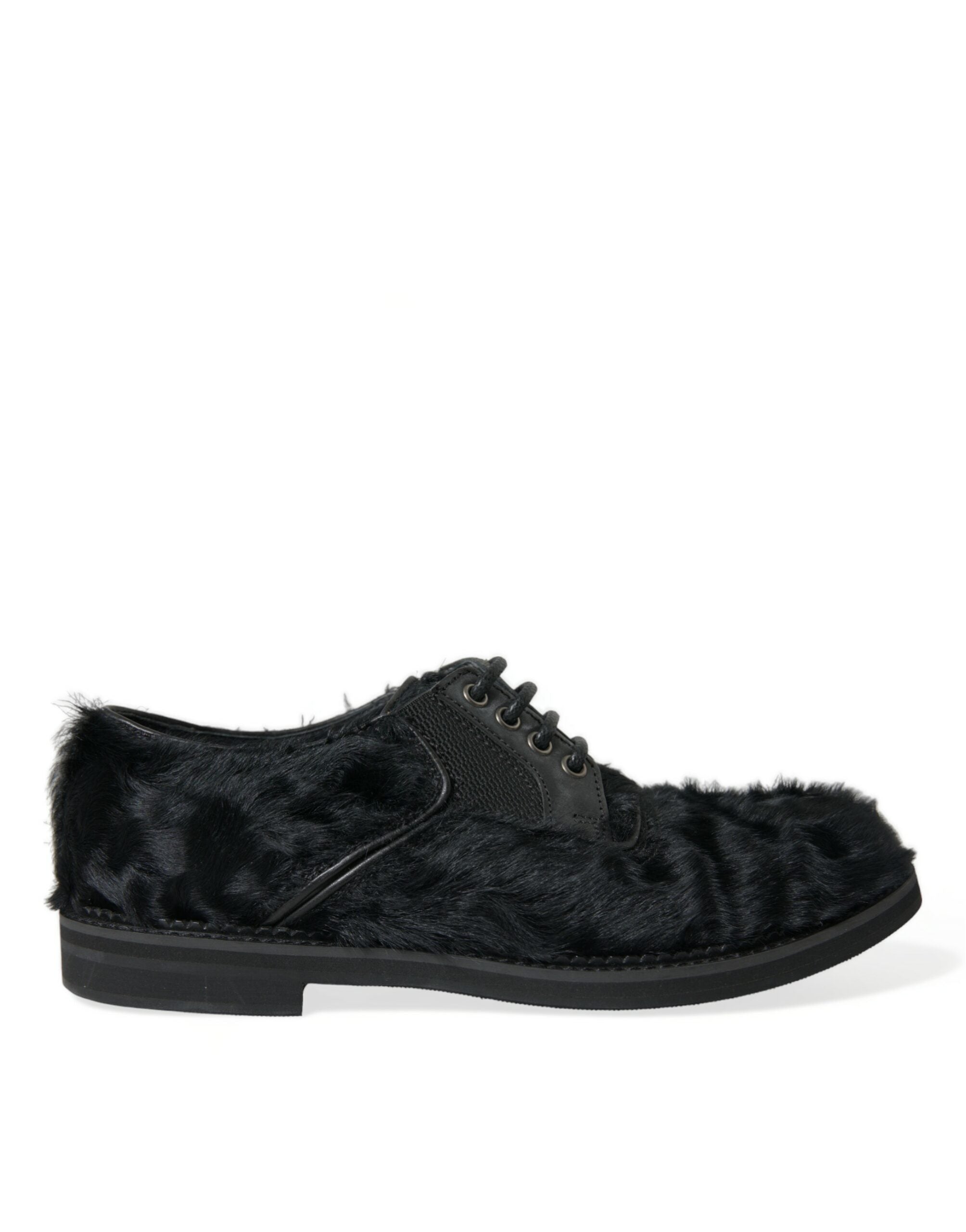 Dolce & Gabbana Black Fur Leather Lace Up Derby Dress Shoes -   -  Dolce & Gabbana.