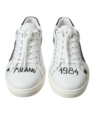 Dolce & Gabbana White Bordeaux Leather Logo Low Top Sneakers Shoes -   -  Dolce & Gabbana.