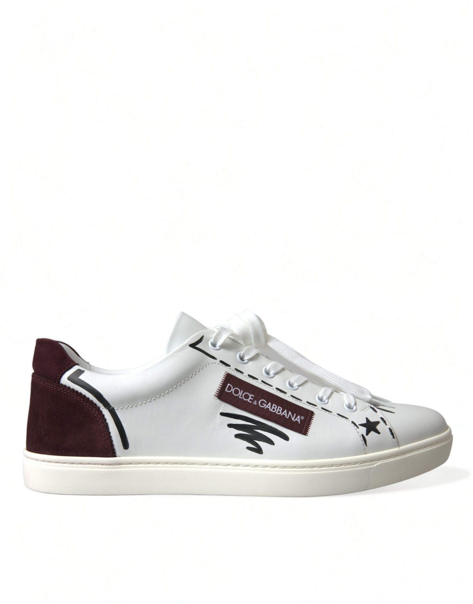 Dolce & Gabbana White Bordeaux Leather Logo Low Top Sneakers Shoes -   -  Dolce & Gabbana.