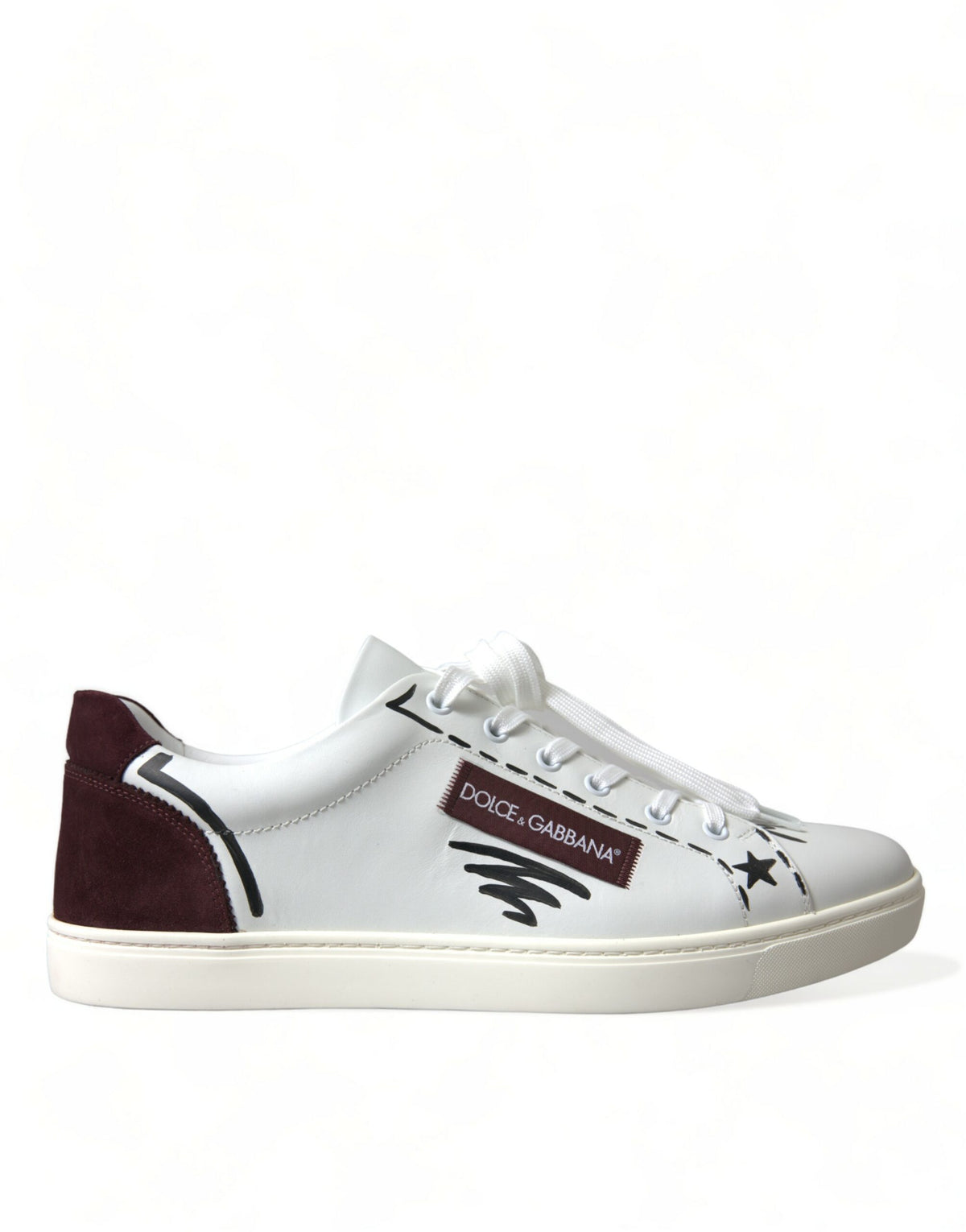 Dolce & Gabbana White Bordeaux Leather Logo Low Top Sneakers Shoes -   -  Dolce & Gabbana.