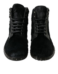 Dolce & Gabbana Black Pony Style Leather Mid Calf Boots Shoes -   -  Dolce & Gabbana.