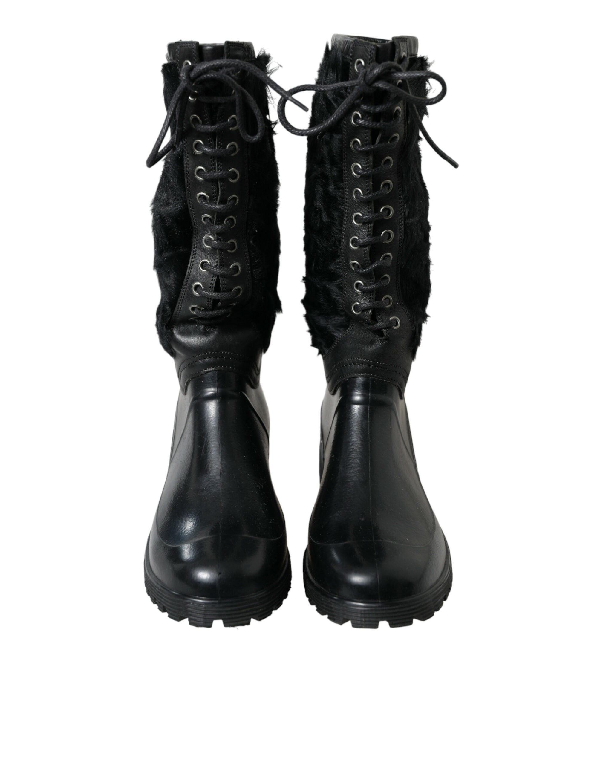 Dolce & Gabbana Black Rubber Lace Up Shearling Rain Boots Shoes -   -  Dolce & Gabbana. Dolce & Gabbana Black Rubber Lace Up Shearling Rain Boots Shoes -   -  Dolce & Gabbana.