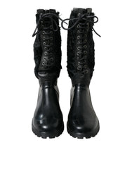 Dolce & Gabbana Black Rubber Lace Up Shearling Rain Boots Shoes -   -  Dolce & Gabbana.