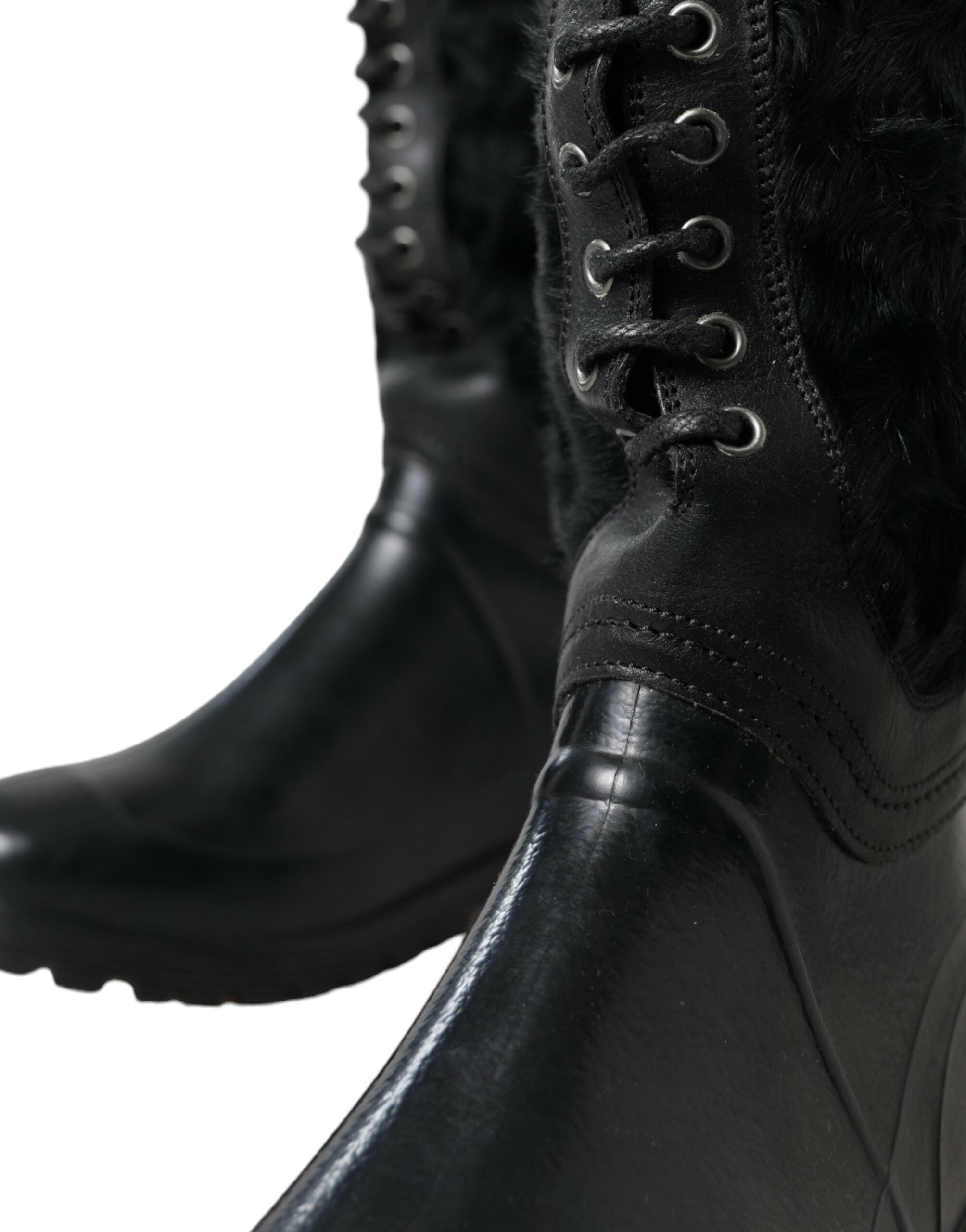 Dolce & Gabbana Black Rubber Lace Up Shearling Rain Boots Shoes -   -  Dolce & Gabbana. Dolce & Gabbana Black Rubber Lace Up Shearling Rain Boots Shoes -   -  Dolce & Gabbana.