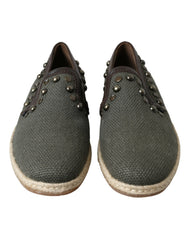 Dolce & Gabbana Gray Linen Leather Studded Loafers Shoes -   -  Dolce & Gabbana.