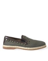 Dolce & Gabbana Gray Linen Leather Studded Loafers Shoes -   -  Dolce & Gabbana.