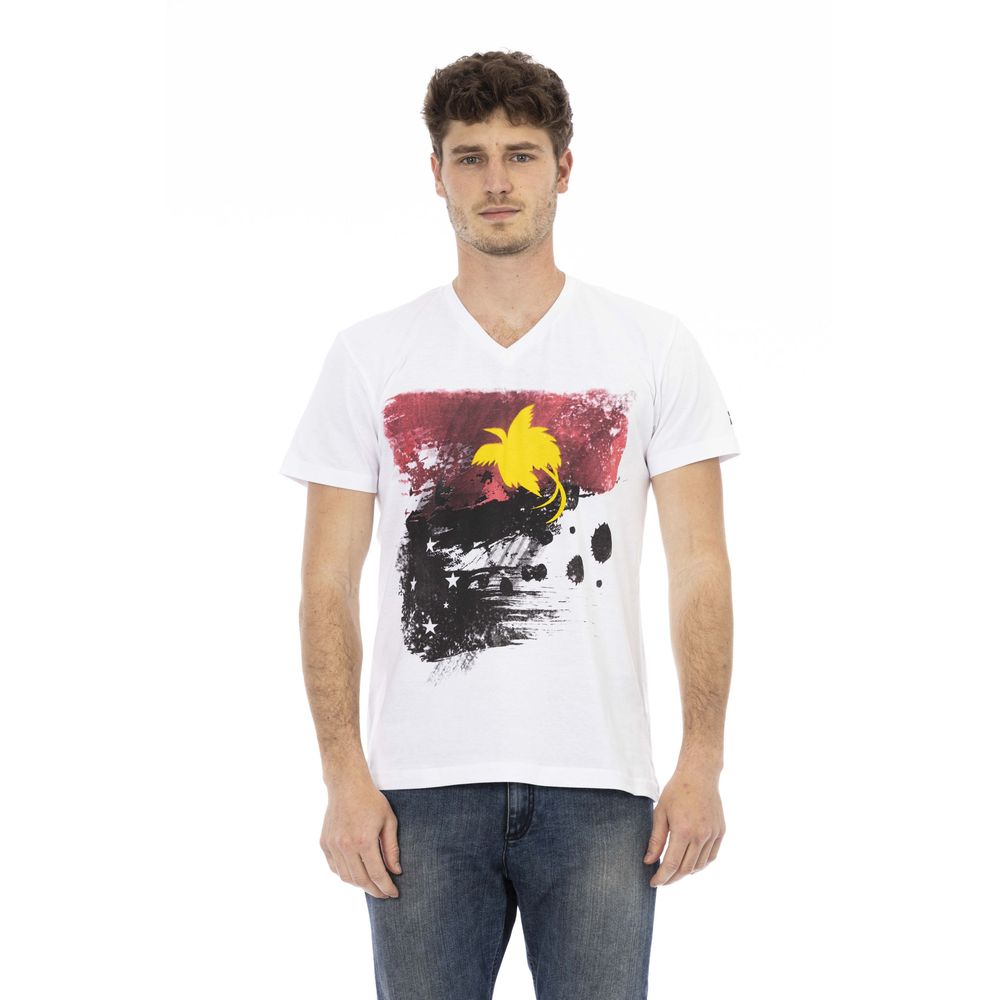 Trussardi Action White Cotton Men's V-Neck T-Shirt -   -  Trussardi Action.