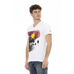 Trussardi Action White Cotton Men's V-Neck T-Shirt -   -  Trussardi Action.