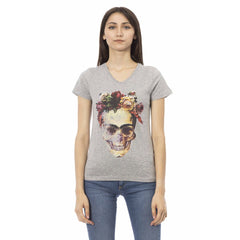 Trussardi Action Gray Cotton Women V-Neck Top -   -  Trussardi Action.