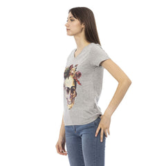 Trussardi Action Gray Cotton Women V-Neck Top -   -  Trussardi Action.