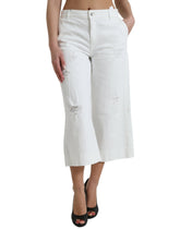 Dolce & Gabbana White Cotton Cropped Wide Leg Denim Jeans -   -  Dolce & Gabbana.
