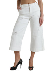 Dolce & Gabbana White Cotton Cropped Wide Leg Denim Jeans -   -  Dolce & Gabbana.