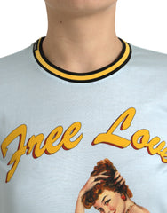 Dolce & Gabbana Light Blue Cotton Free Love Crew Neck T-shirt -   -  Dolce & Gabbana.