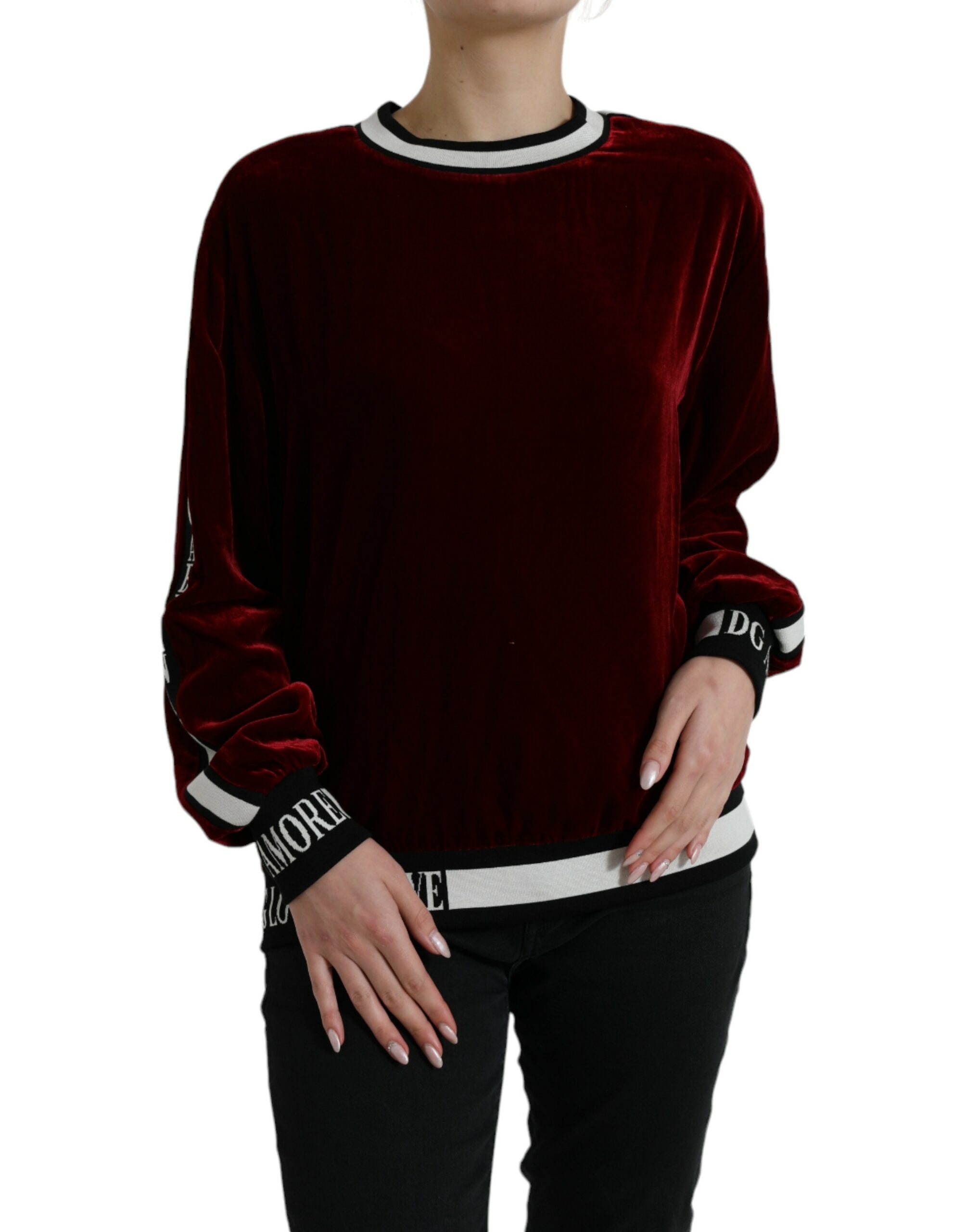 Dolce & Gabbana Bordeaux Velvet Round Neck Pullover Sweater -   -  Dolce & Gabbana.