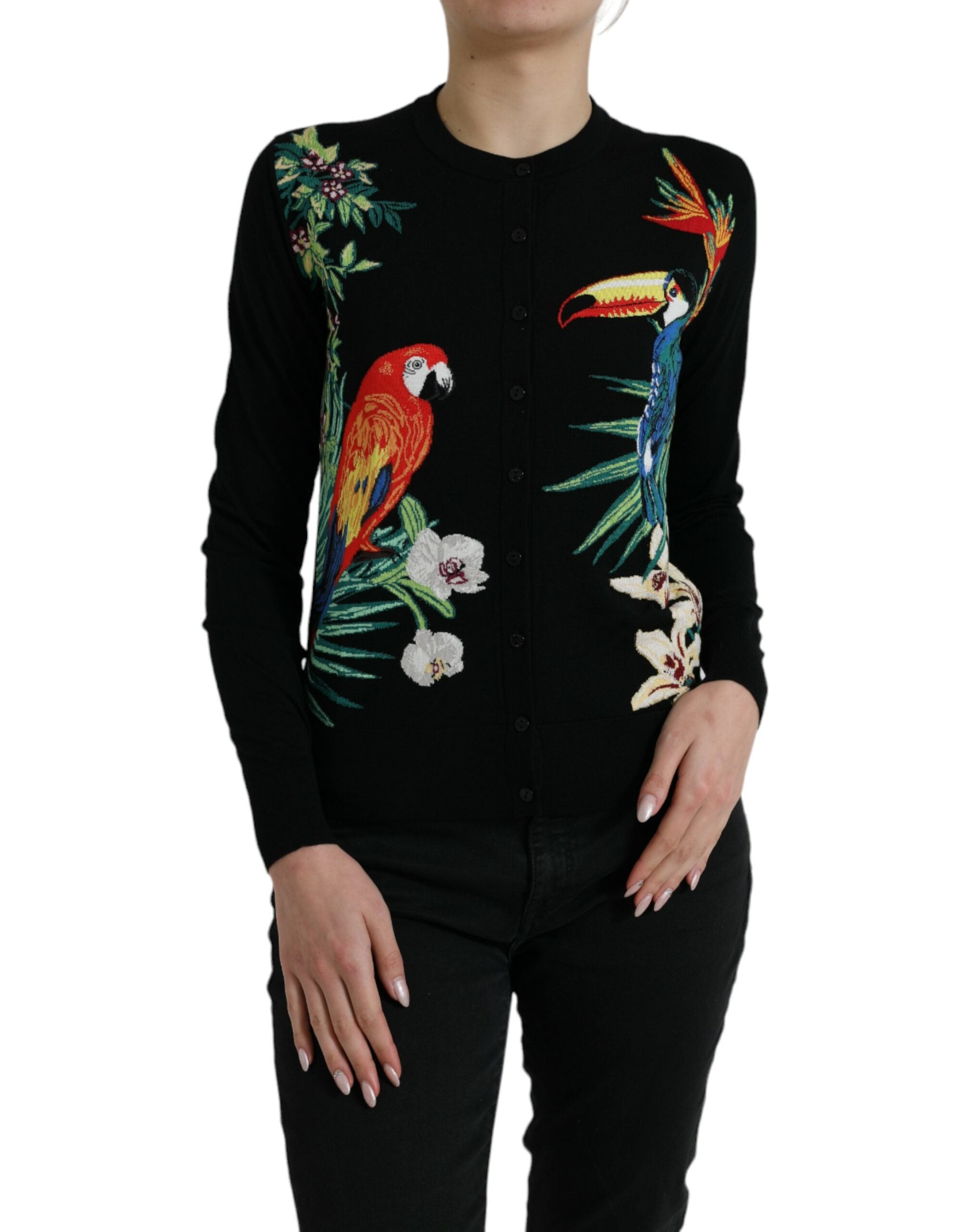 Dolce & Gabbana Black Bird Wool Long Sleeve Cardigan Sweater -   -  Dolce & Gabbana.
