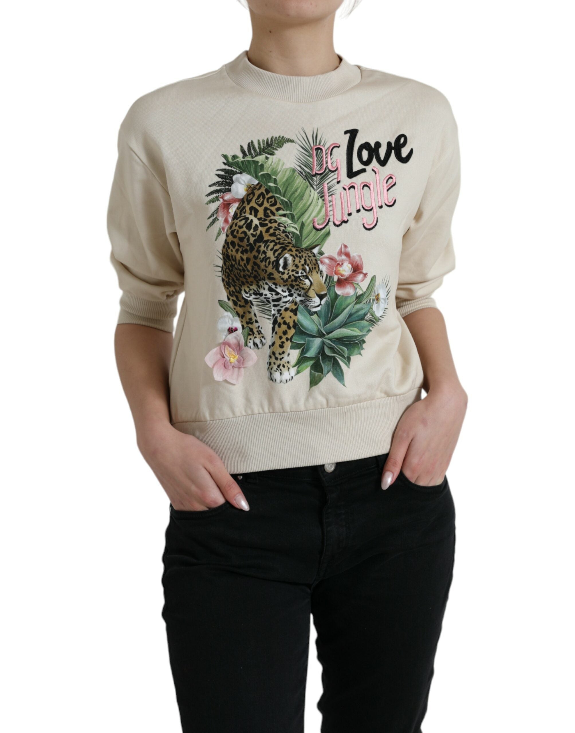 Dolce & Gabbana Beige Jungle Printed Cotton Pullover Sweater -   -  Dolce & Gabbana.