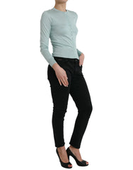 Dolce & Gabbana Light Blue Silk Crew Neck Cardigan Sweater -   -  Dolce & Gabbana.