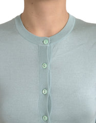 Dolce & Gabbana Light Blue Silk Crew Neck Cardigan Sweater -   -  Dolce & Gabbana.