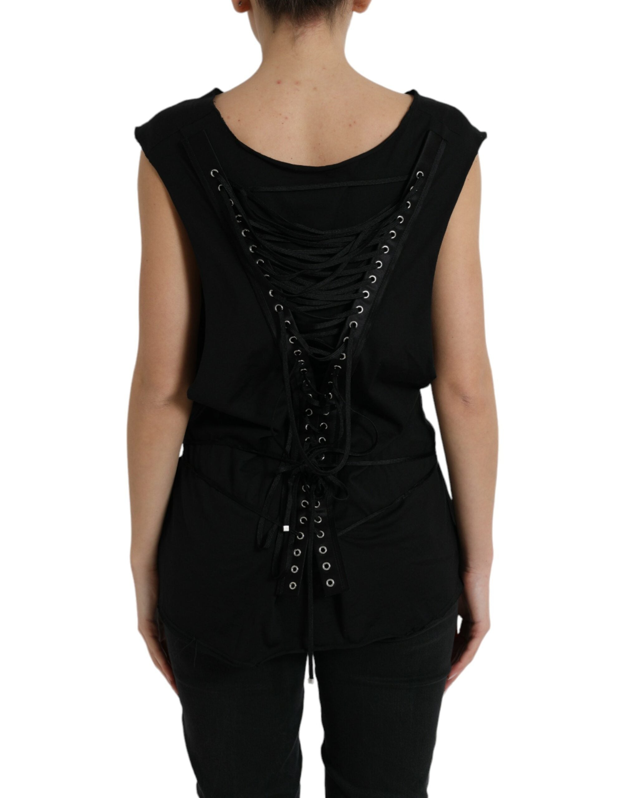 Dolce & Gabbana Black Cotton Lace Up Logo Round Neck Tank Top -   -  Dolce & Gabbana. Dolce & Gabbana Black Cotton Lace Up Logo Round Neck Tank Top -   -  Dolce & Gabbana.