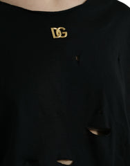 Dolce & Gabbana Black Cotton Lace Up Logo Round Neck Tank Top -   -  Dolce & Gabbana.