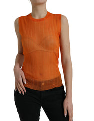 Dolce & Gabbana Orange See Through Crew Neck Blouse Tank Top - - Dolce & Gabbana.