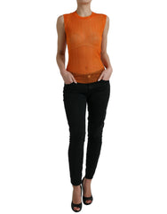 Dolce & Gabbana Orange See Through Crew Neck Blouse Tank Top - - Dolce & Gabbana.