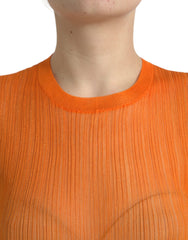 Dolce & Gabbana Orange See Through Crew Neck Blouse Tank Top - - Dolce & Gabbana.