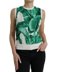 Dolce & Gabbana White Banana Leaf Print Crew Neck Tank Top -   -  Dolce & Gabbana.