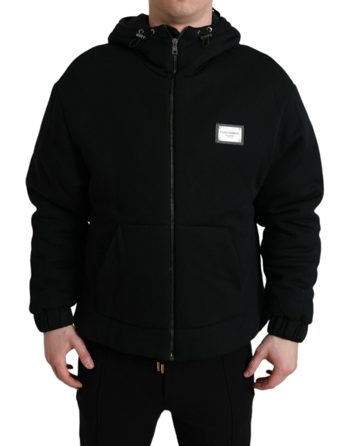 Dolce & Gabbana Black Cotton Hooded Logo Bomber Jacket -   -  Dolce & Gabbana.