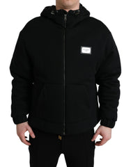Dolce & Gabbana Black Cotton Hooded Logo Bomber Jacket -   -  Dolce & Gabbana.