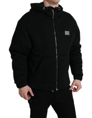 Dolce & Gabbana Black Cotton Hooded Logo Bomber Jacket -   -  Dolce & Gabbana.