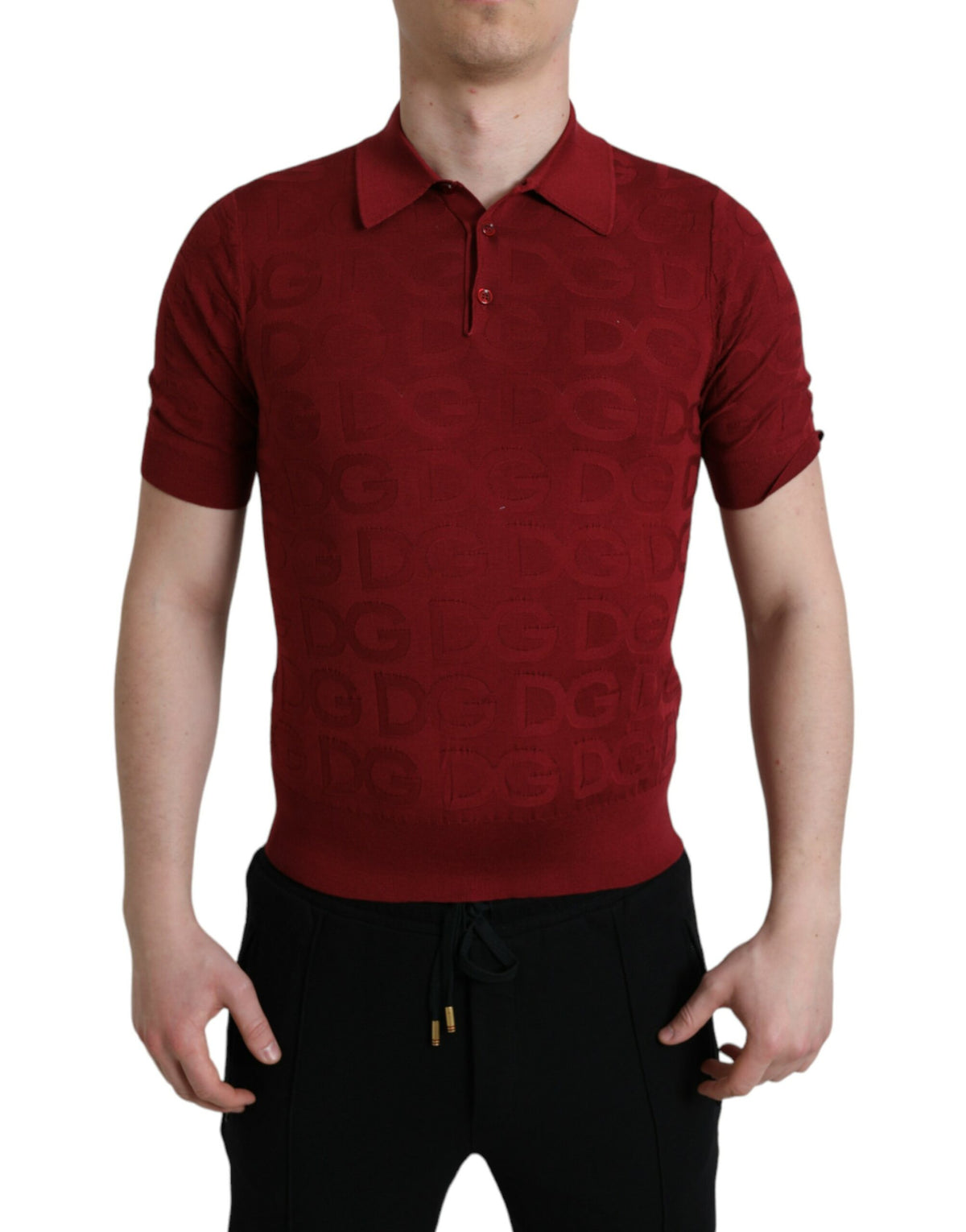 Dolce & Gabbana Maroon Collared Short Sleeve Silk T-shirt -   -  Dolce & Gabbana.