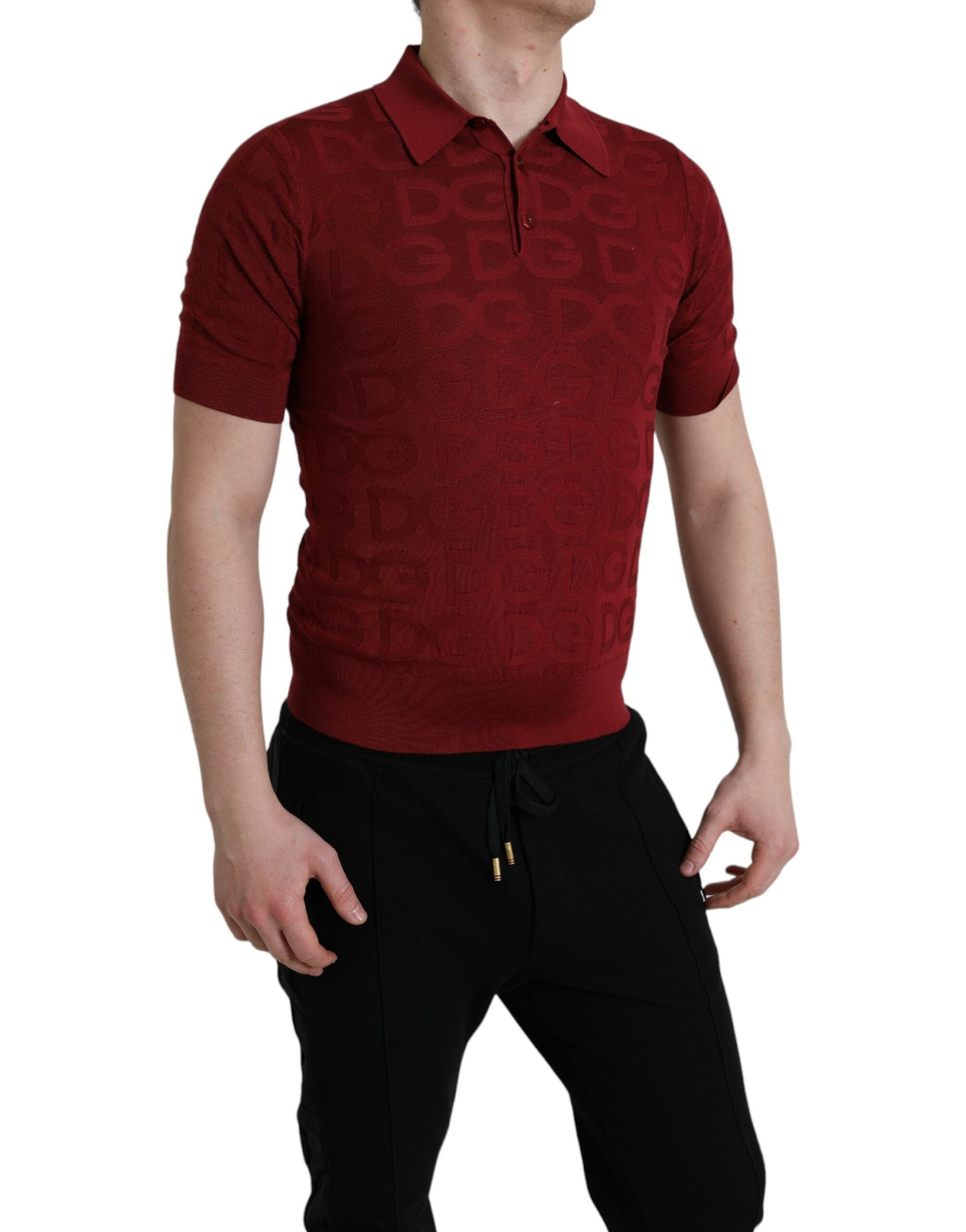 Dolce & Gabbana Maroon Collared Short Sleeve Silk T-shirt -   -  Dolce & Gabbana. Dolce & Gabbana Maroon Collared Short Sleeve Silk T-shirt -   -  Dolce & Gabbana.
