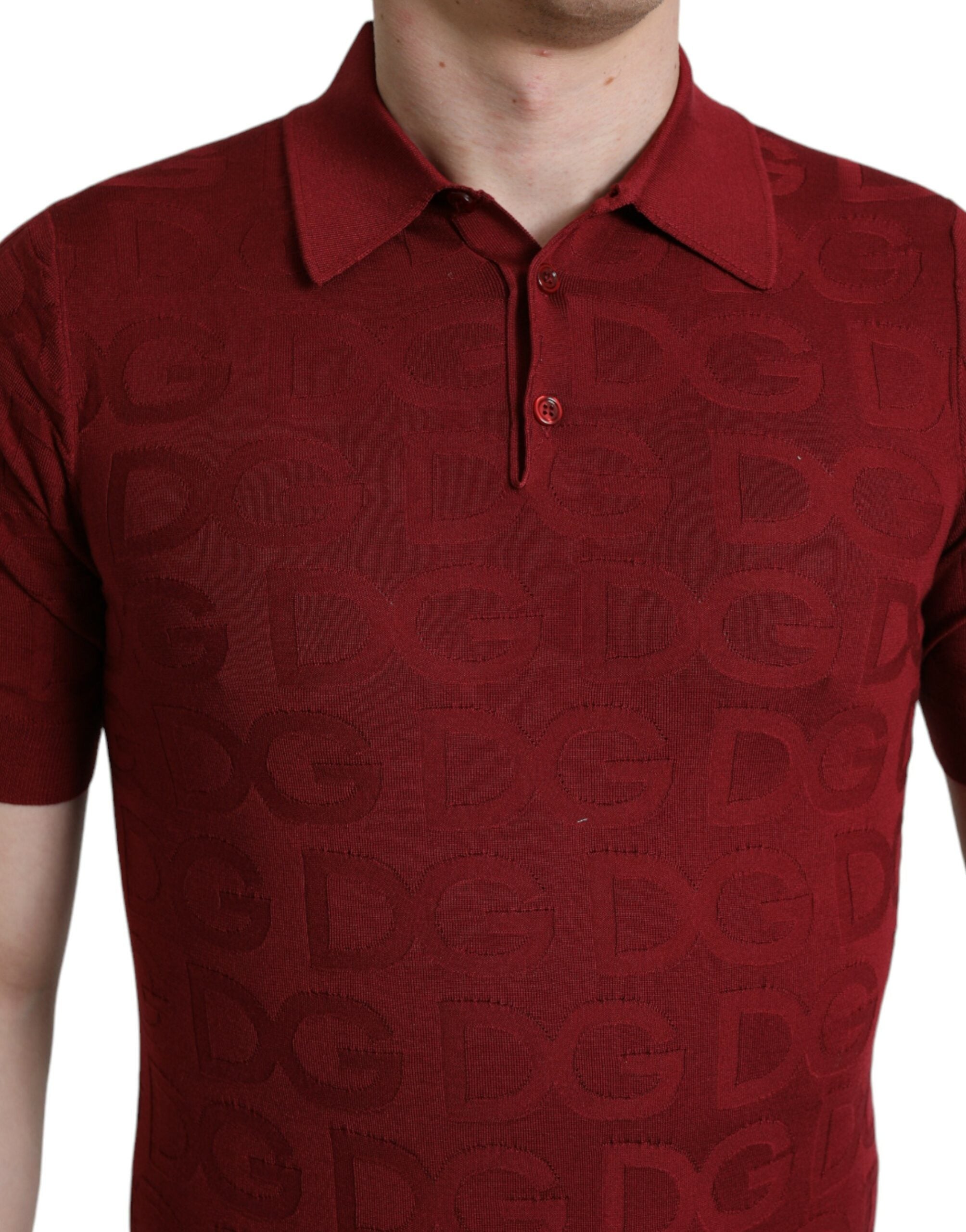 Dolce & Gabbana Maroon Collared Short Sleeve Silk T-shirt -   -  Dolce & Gabbana. Dolce & Gabbana Maroon Collared Short Sleeve Silk T-shirt -   -  Dolce & Gabbana.