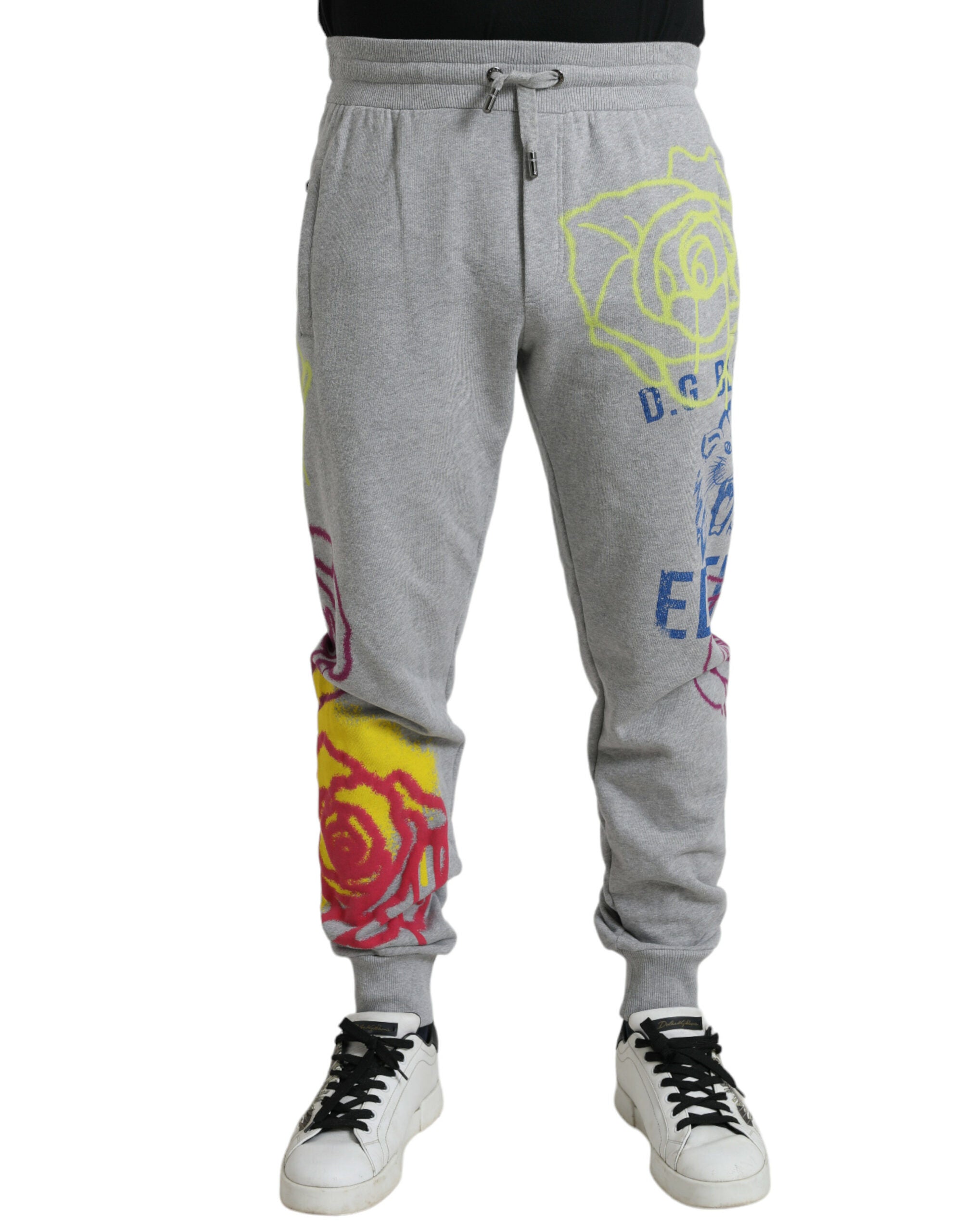 Dolce & Gabbana Gray Cotton Graffiti Sweatpants Jogger Pants - - Dolce & Gabbana.