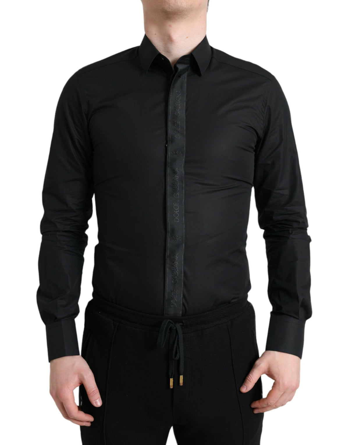 Dolce & Gabbana Black Cotton Logo Formal GOLD Dress Shirt -   -  Dolce & Gabbana.