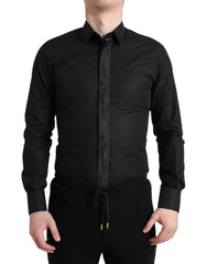 Dolce & Gabbana Black Cotton Logo Formal GOLD Dress Shirt -   -  Dolce & Gabbana.