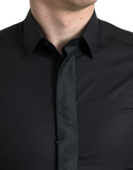 Dolce & Gabbana Black Cotton Logo Formal GOLD Dress Shirt -   -  Dolce & Gabbana.