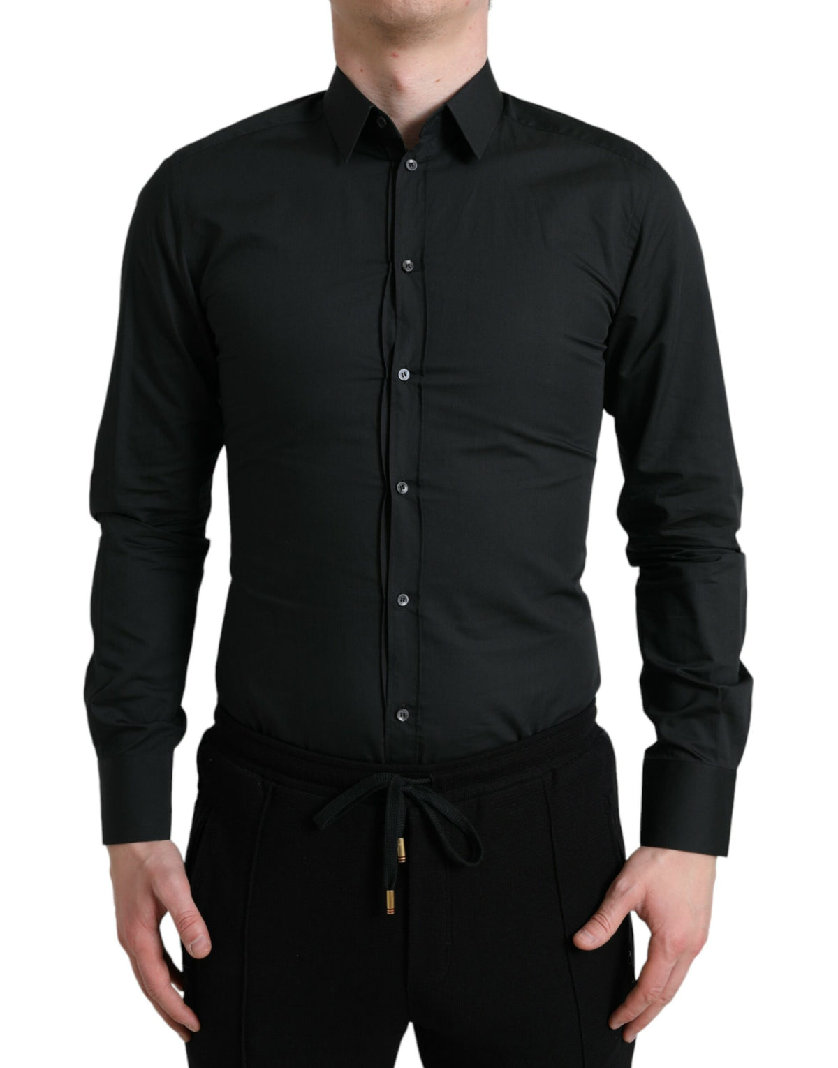 Dolce & Gabbana Black Cotton Silk Formal GOLD Dress Shirt -   -  Dolce & Gabbana.