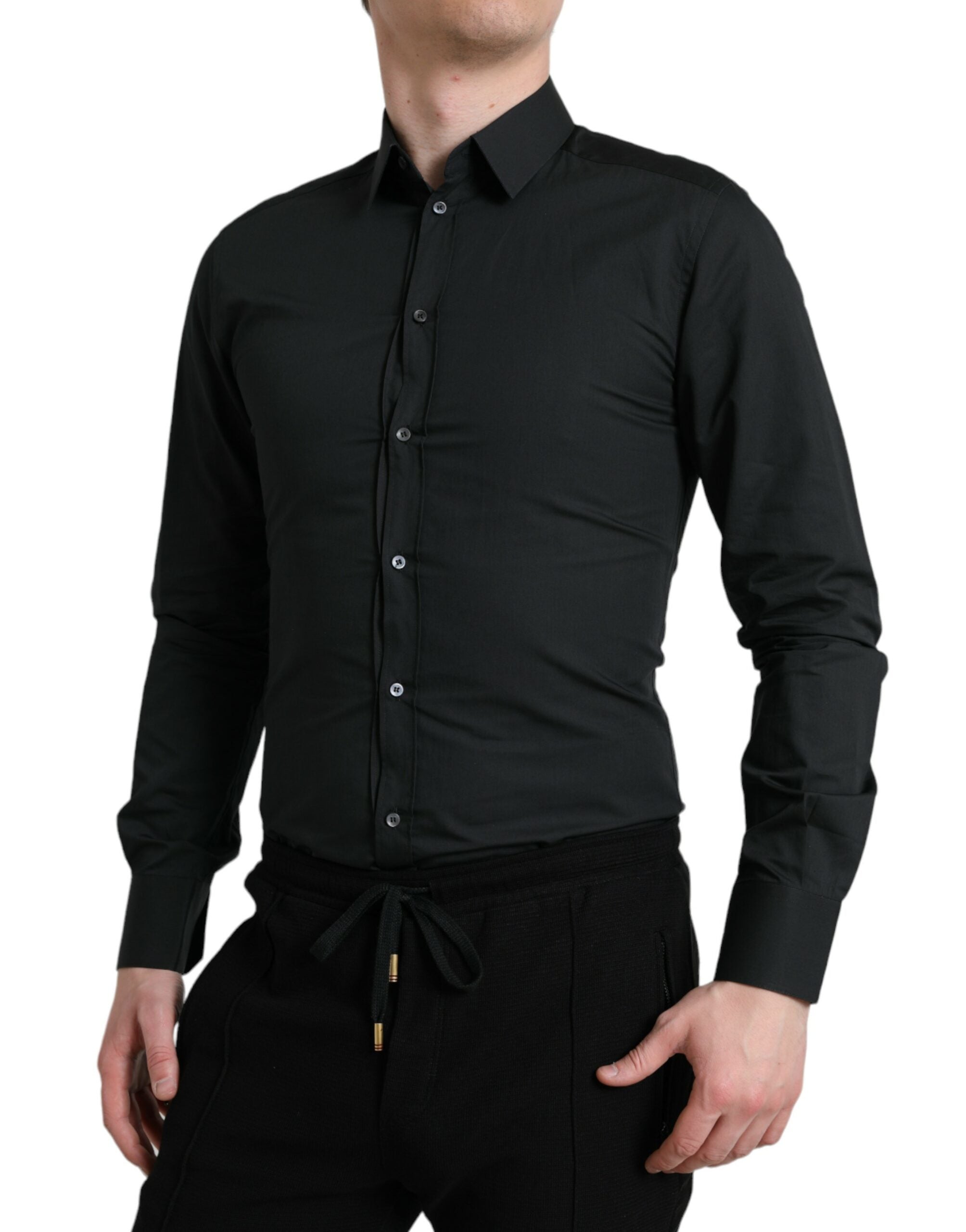 Dolce & Gabbana Black Cotton Silk Formal GOLD Dress Shirt -   -  Dolce & Gabbana. Dolce & Gabbana Black Cotton Silk Formal GOLD Dress Shirt -   -  Dolce & Gabbana.