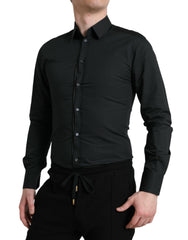 Dolce & Gabbana Black Cotton Silk Formal GOLD Dress Shirt -   -  Dolce & Gabbana.